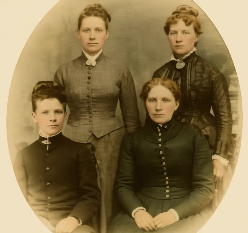 Same family photo after RestorePhotosApp AI restoration repaired damage and restored color