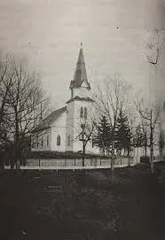 Faded old church congregation photo before AI restoration